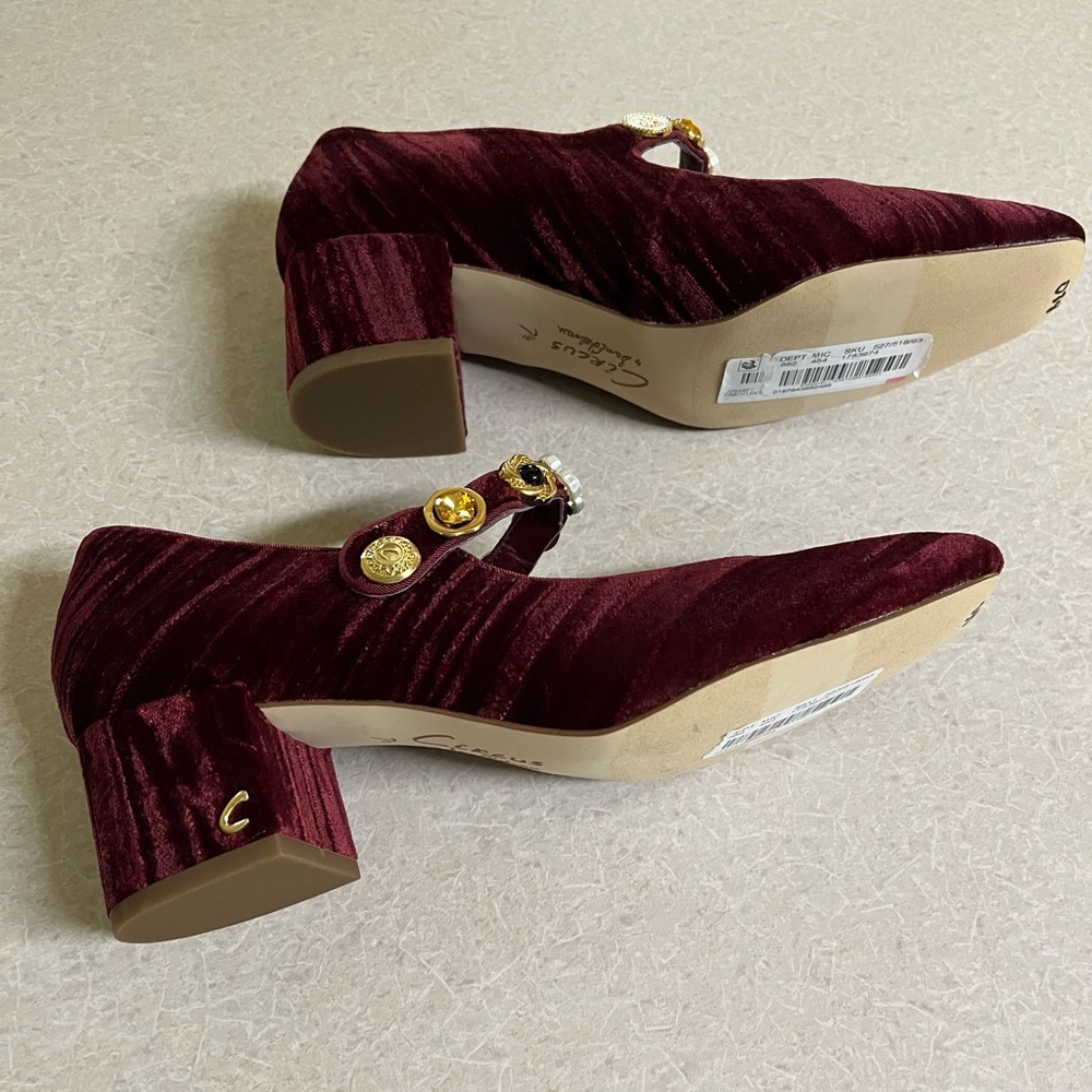 Circus by Sam Edelman Elaine block heel Mary Jane in burgundy. - Picture 2 of 5